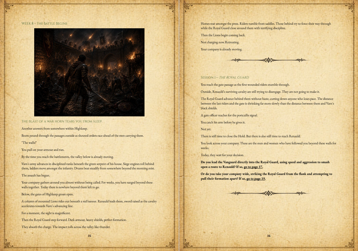 Choice spread from The Battle for Highkeep Hold
