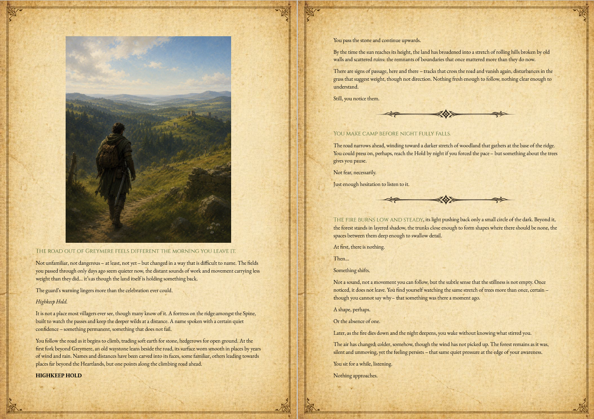 Narrative spread from The Battle for Highkeep Hold