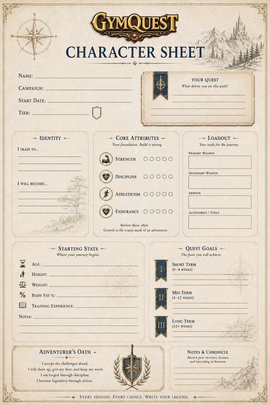 Character sheet preview from the Adventurer's Quest Log